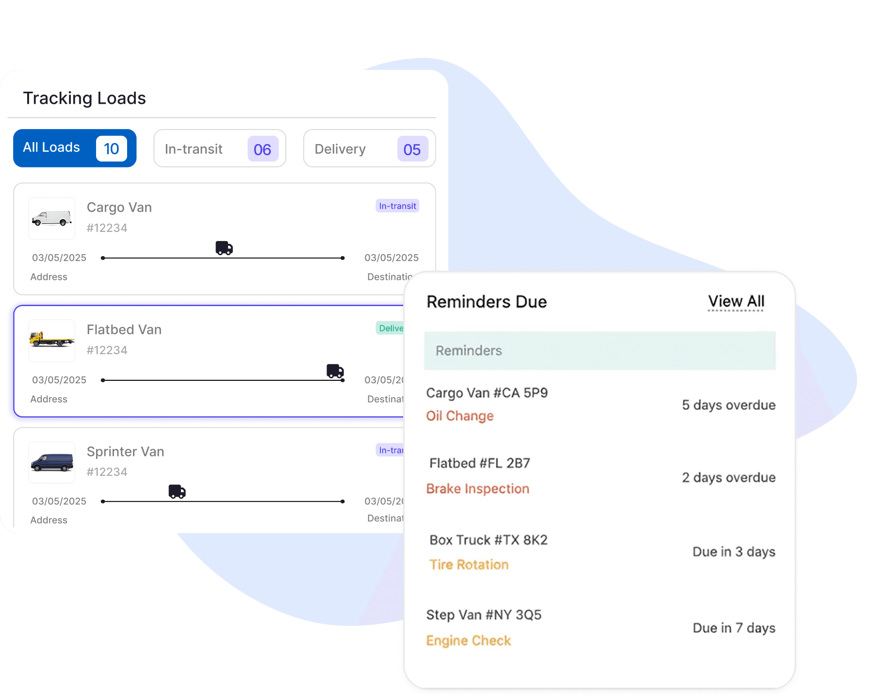 Load tracking dashboard
