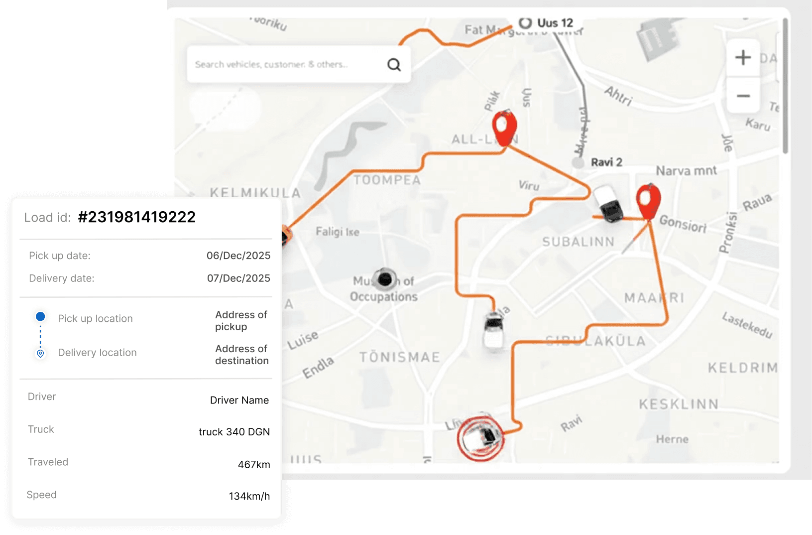 Live map tracking view